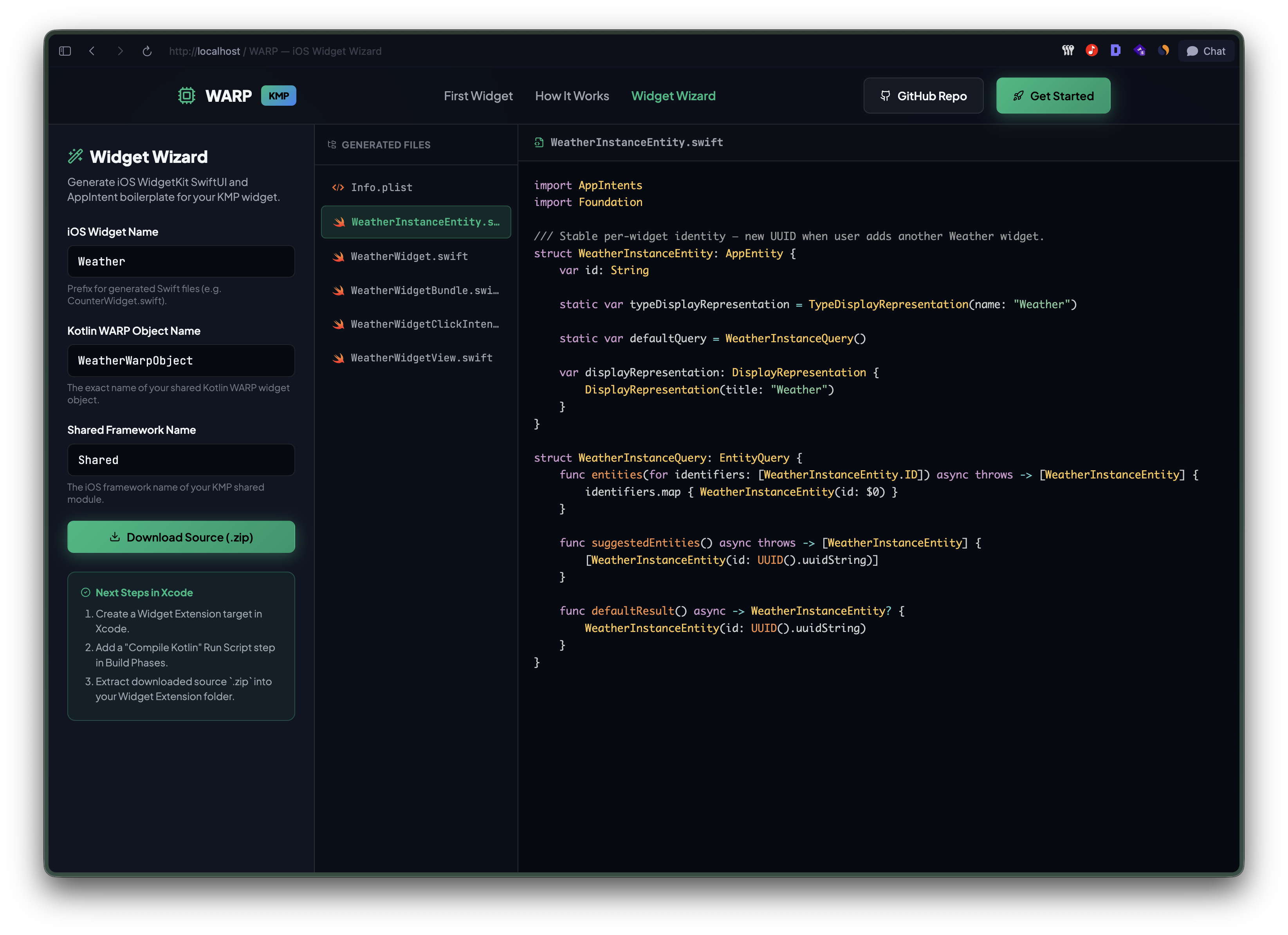 WARP iOS Wizard Generator